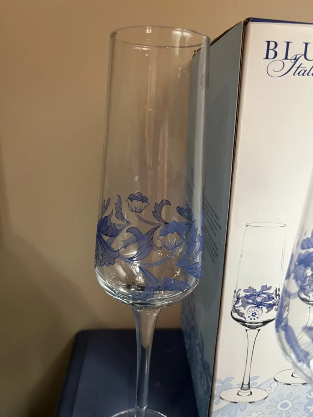 Spode Blue Floral Champagne Flutes - Blue Pattern Set of 4